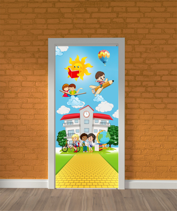 okul görselli Anaokul Kreş Ilkokul Ortaokul Anasınıfı Lise Kapı Giydirme Sticker Folyo